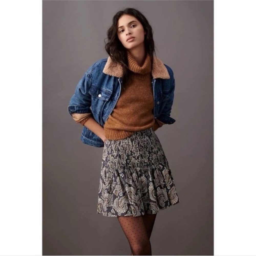 Anthropologie Eula Paisley Pintuck Mini Skirt Size Medium